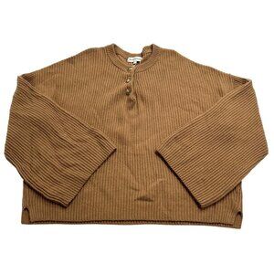 Weekend Stories Oversized Rib Henley in Camel